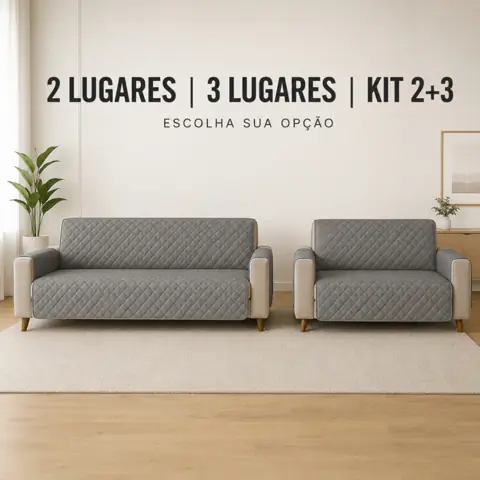 Protetor de Sofá Matelado 2 e 3 Lugares ou Kit 2+3 com Bolso Lateral Lavável para Cachorro