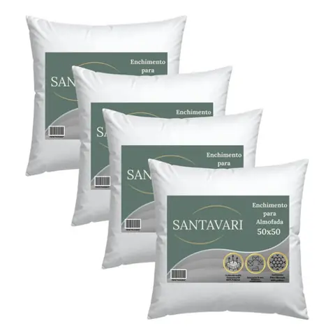 Kit 4 Refil Enchimento De Almofada 50x50 100% Fibra Silicone Branco