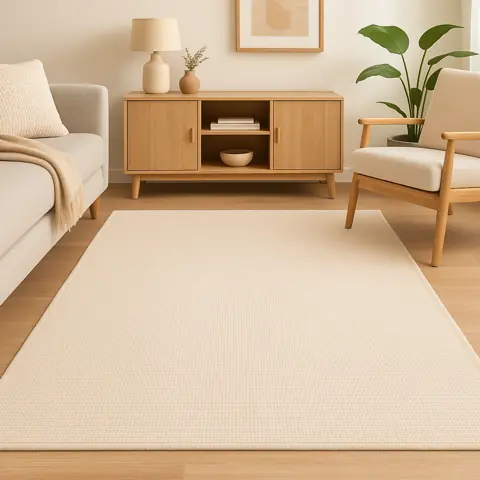 Tapete Jacquard Decorativo Boho Clean Antiderrapante Moderno em Cores Neutras para Sala