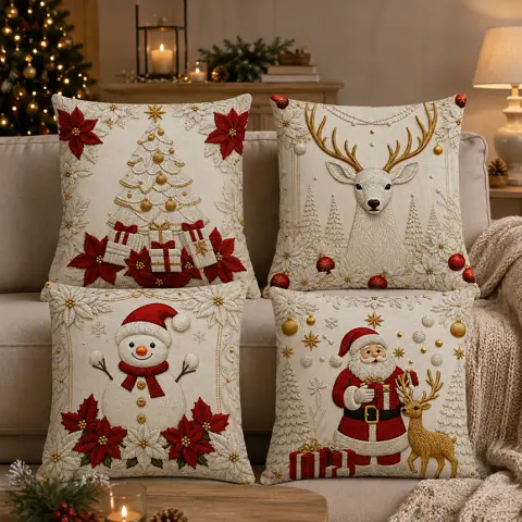 Kit 4 capas de almofadas decorativas natal papai noel boneco de neve feliz natal rena 2026
