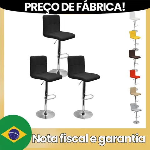 Kit 3 Banquetas Confort Gomos Estofada Couro Giratória c/ Regulagem