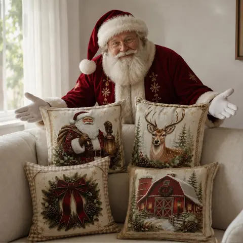 Kit 4 Capas de Almofadas Decorativas de Natal Para Sofá Sala Quarto Decoração 40x40 45x45 50x50