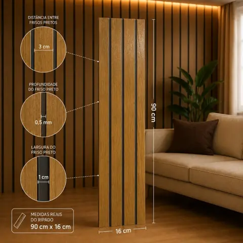 Kit 10 até 40 Placas Adesivas Painel Madeira Ripada Mdf Montável Premium 90x16cm