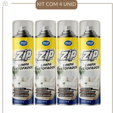 Kit 4 Limpa Estofados Espuma Spray 300ml Zip Limpeza Profunda Sofá Banco Carro Remove Sujeira Fácil