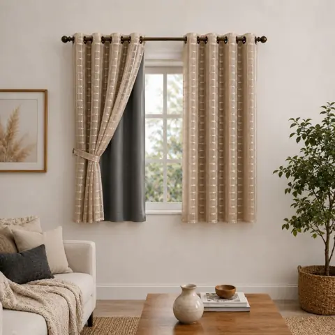 Cortina Blackout PVC Cinza com Voil Xadrez para Quarto Sala Vários Tamanhos