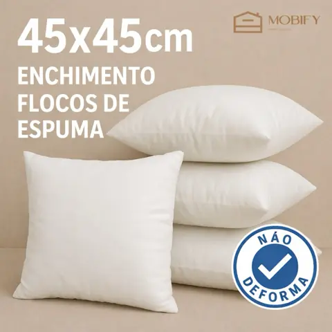 Kit Enchimento para Almofadas Refil 45x45cm Flocos de espuma Super Cheia