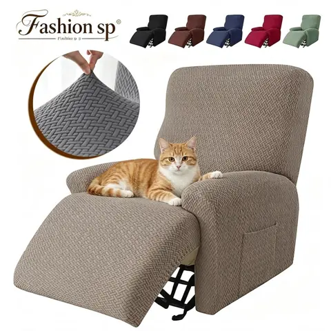 Capa 4 Peças Elástica Para Poltrona Reclinável Poltrona Do Papai, Jacquard Anti Arranhão Com Bolso Lateral