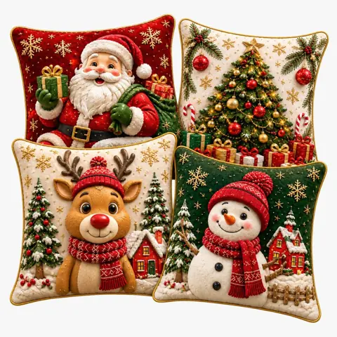 Capa de Almofadas 1 e 4 Decorativas 45x45 Estampas Natalinas estampa premium 2026 NOEL RENA ARVORE E BONECO...
