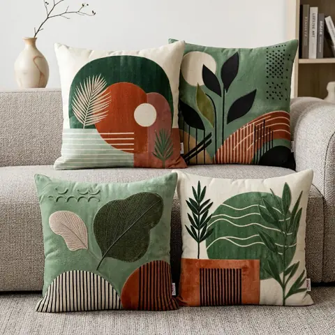 Kit 4 Capas de Almofadas Decorativas Para Sofá Quarto Floral Verde Terracota 40x40 45x45 50x50