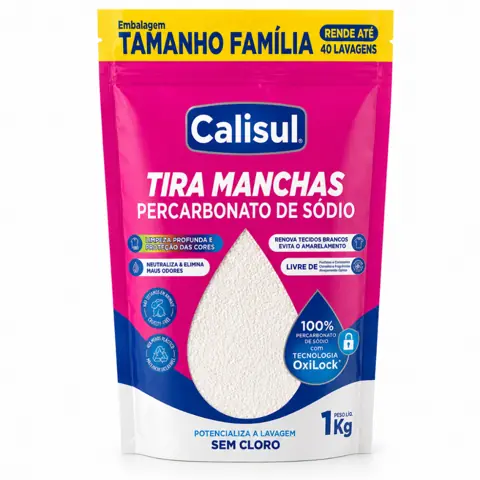 Percarbonato de Sódio Calisul Puro Granulado Removedor de Manchas para Roupas Brancas e Coloridas