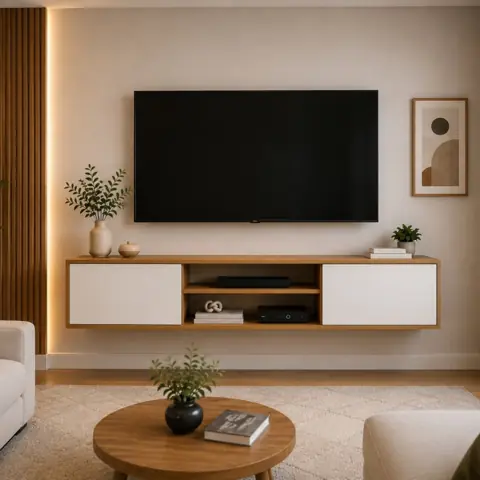 Rack Suspenso Para Sala TV até 55" Moderno com 2 Portas e Nicho