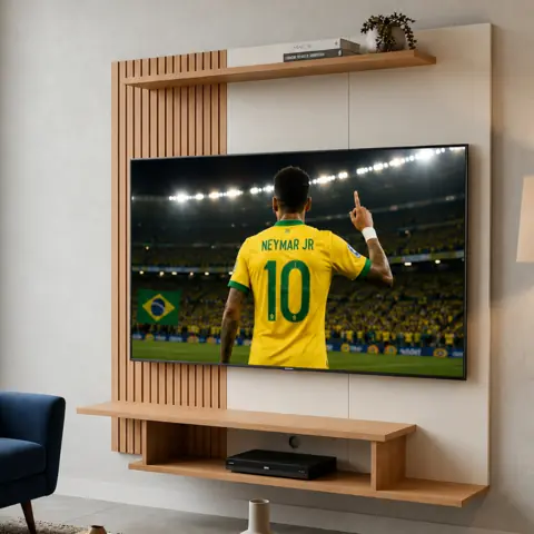 Painel para Tv até 55 Polegadas com Prateleira Nicho Sala Luxo MDF Off White Ripado