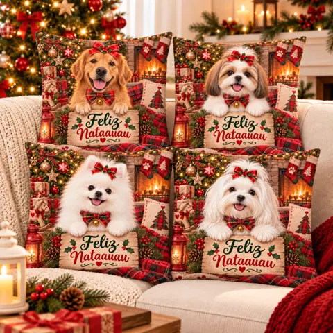 Capa Almofada Natal PET 42x42 Animais Fofos Decoração Natalina