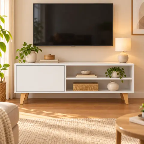 Rack Multiuso para Sala de Estar e TV até 43 Polegadas com Porta Pés em MADEIRA