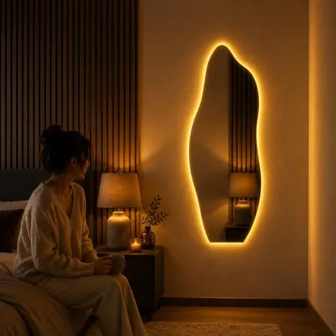 Espelho Flame Led Bivolt 100cm x 35cm Flame Sem Led Polido Sala Salão Luxo Led Branco Led Neutro Led Amarelo