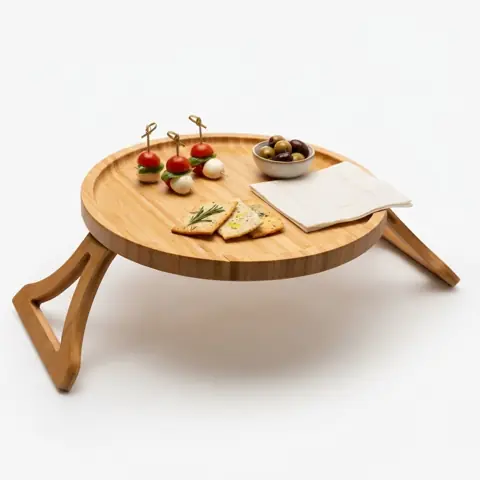 Bandeja Lyor de Bambu Dobrável para Braço de Sofá 25cm Suporte Flexível para Copos e Pratos na Sala Prática...