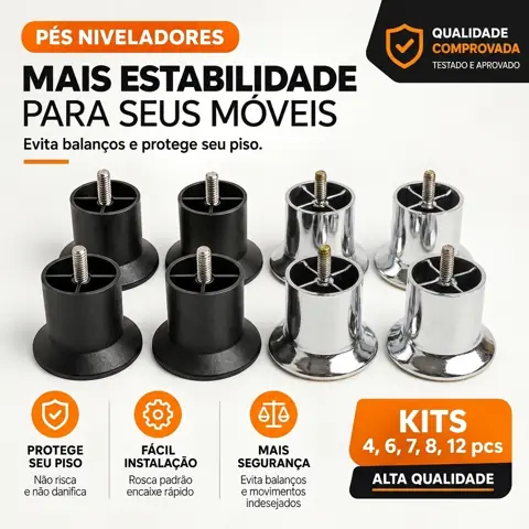Pé de cama armario sofa 6cm reforçado - pés para moveis e box solteiro casal queen king bipartido...