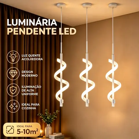 Lustre Pendente LED Minimalista Moderno, 3 Cores em 1 Luz, Decoração Dourada para Sala Quarto e Cozinha