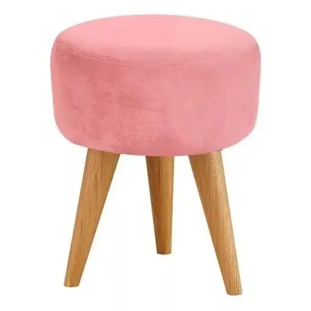 Puff Redondo Decorativo Retrô Banqueta Suede com Pés Palito para Sala Quarto e Closet- Penteadeira