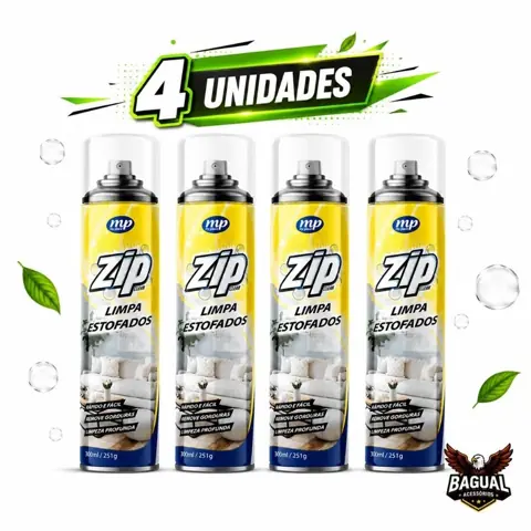 Kit Até 4 Unidades de Limpa Estofados Espuma Mágica Limpa a Seco Perfumado Lavanda Zip Clean Spray 300ml