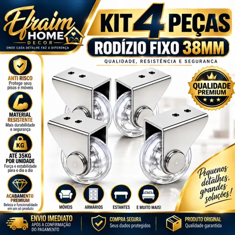 Rodizios Gel Fixo 38mm Para Móveis Sofa Cama Auxiliar Zincado