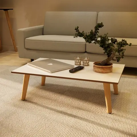 Mesa De Centro Extra Grande Retangular Sala Madeira Pés Palito Decorativa Apoio Lateral
