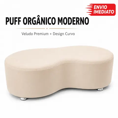 Puff Orgânico Curvo - 1 Metro Elegância e Conforto Moderno Feijao moderno tecido premium