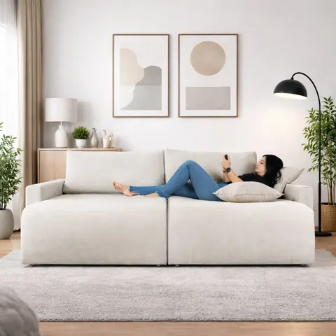 Sofá Cama Milão Retrátil 3 Lugares 2,20m Linho com Almofadas Soltas e Assento D28
