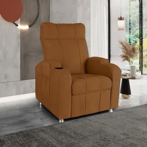 Poltrona para Sala Reclinável do Papai com Porta Copos Veludo DANY - Poltrona para Descanso com Regulagem