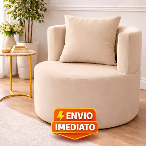 Poltrona LUNA Sofá 1 Lugar Orgânico Redondo com Almofada para Sala de Estar TV Quarto Veludo - Poltrona Curva...