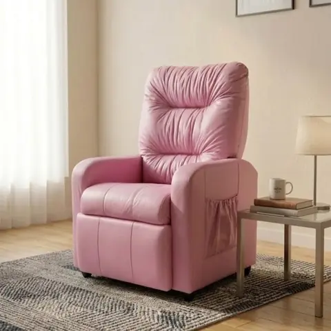 Poltrona Azera New Estofado Em Courino Rosa Encosto Reclinável e Retrátil Amamentação Quarto Clínica Estética...