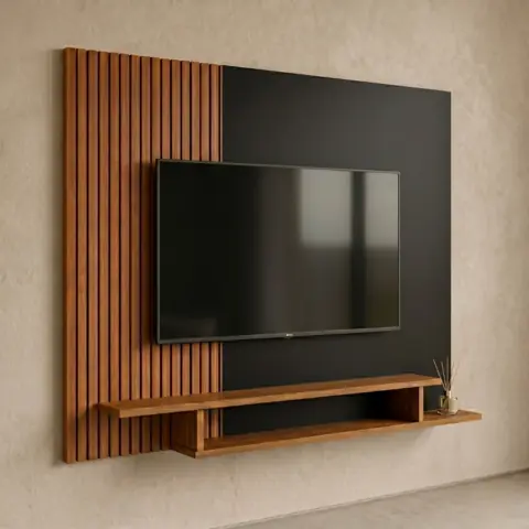 Painel para TV Até 55 Polegadas Ripado 3D Mania Móveis Sala Quarto Nichos Prateleira TVs 32” a 55"
