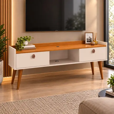 Rack Home Bancada TV Miami 90cm de Largura com Pés PVC 2 Portas Basculante Sala Quarto Área de Lazer