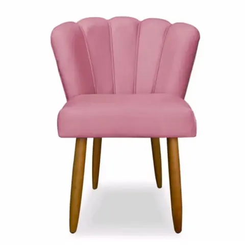 Cadeira poltrona veludo pés palito pétala rosa
