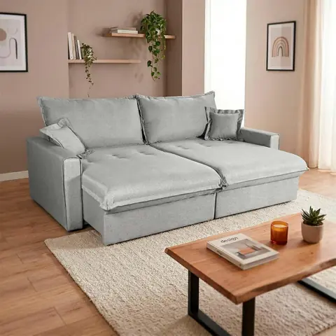 Sofá Cama Lume Sem Caixa 2,10m Linho Cinza - King House
