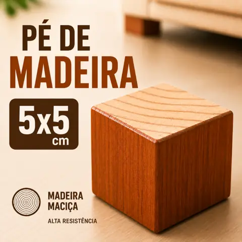 Pé Quadrado 5x5cm Madeira Maciça Eucalipto Pé Para Sofá Puff Rack Cômoda Mesa de Cabeceira Poltrona