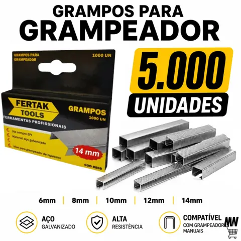 Grampo Grampeador Tapeceiro Kit 6 / 8 / 10 / 12 / 14 Fertak Tools