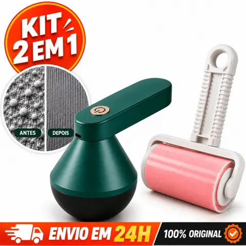 Kit Papa Bolinhas Elétrico Recarregável USB + Rolo Tira Pelos Lavável para Roupa Sofá e Pelo de Pet Cachorro...