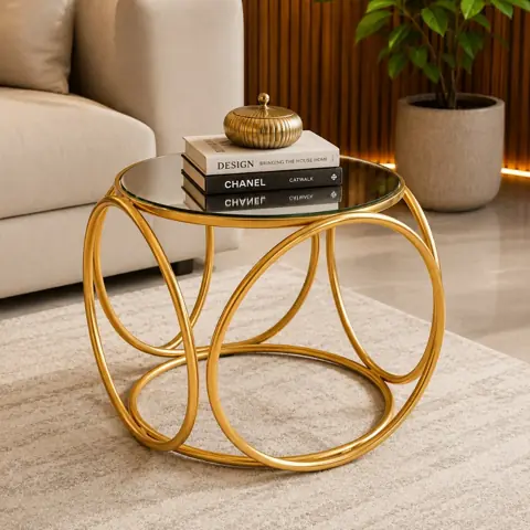 Mesinha Mesa de Centro Apoio Redonda com Tampo Espelho Elegante Moderna para Sala de Estar