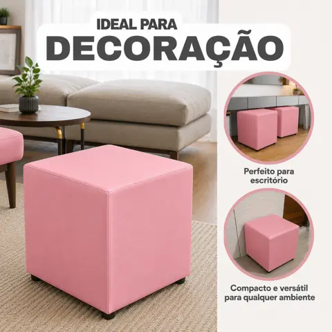Puff fofo todo revestido multiuso rosa quadrado em corino