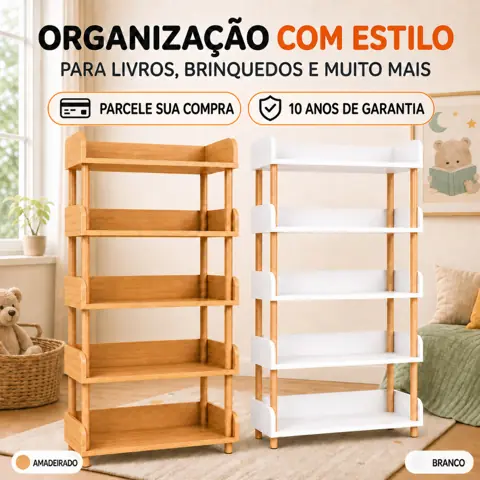 Wooden Bookcase, Estante Organizadora Multiuso, Prateleira de Armazenamento para Sala, Quarto, Escritório...