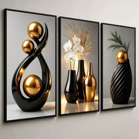 Kit 3 Quadros Decorativos Geometria Abstrata Estilo zen Moderno Decoração Artística Para Sala de Estar...
