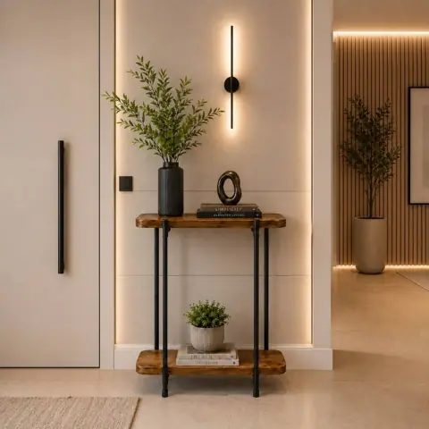 Aparador Industrial Tubular Buffet Ferro Preto Madeira Imbuia P/ Sala De Estar Decoração Hall Minimalista Casa