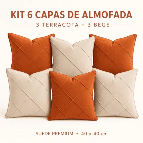 Kit 6 Capas de Almofada Texturizada 40x40 Suede Decorativa Sofá Sala Quarto com Zíper Luxo Macia