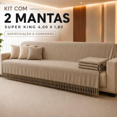 Kit 2 Mantas Super King Gigante 4 Metros x 1,80 Para Sofá Capa Protetora Luxuosa Cobertor Grande