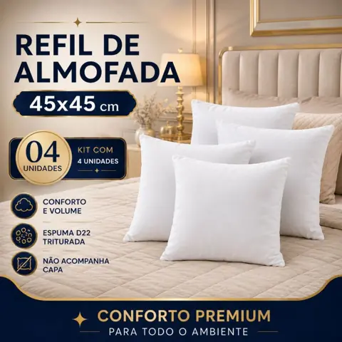 Kit 4 Almofadas Sofá Enchimento Almofada Espuma 45x45cm Almofadas para Sofá Refil Enchimento
