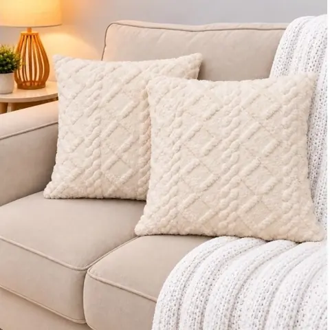 Kit 2 Capas de Almofada Canelada ou Trançada Aveludada 45x45 com Zíper Decorativa Sofá Sala Quarto Luxo