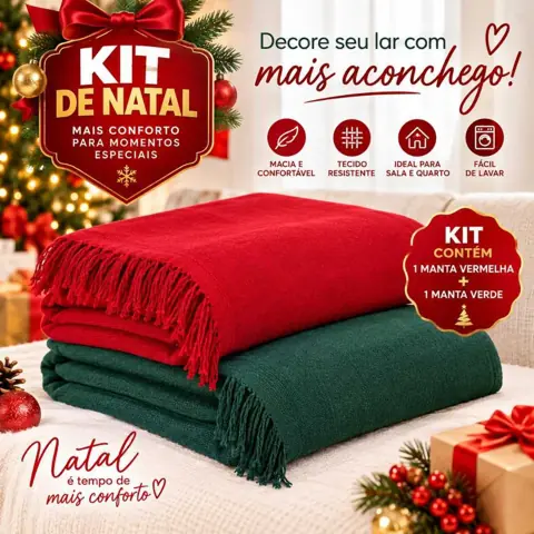 Kit 2 Mantas Sofá Natal Verde Vermelha 2,10x1,20m