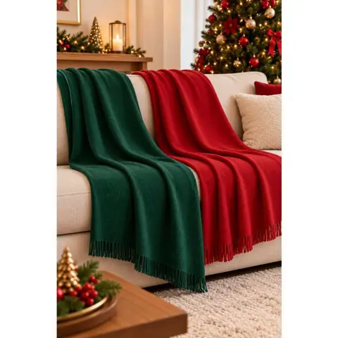 Kit 2 Mantas Sofá Natal Verde Vermelha Decoração 2,10x1,20m