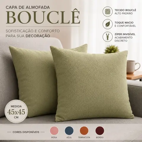 Capa de Almofada decorativa para sofá em Bouclê Soft 45x45cm C/ Zíper Invisível